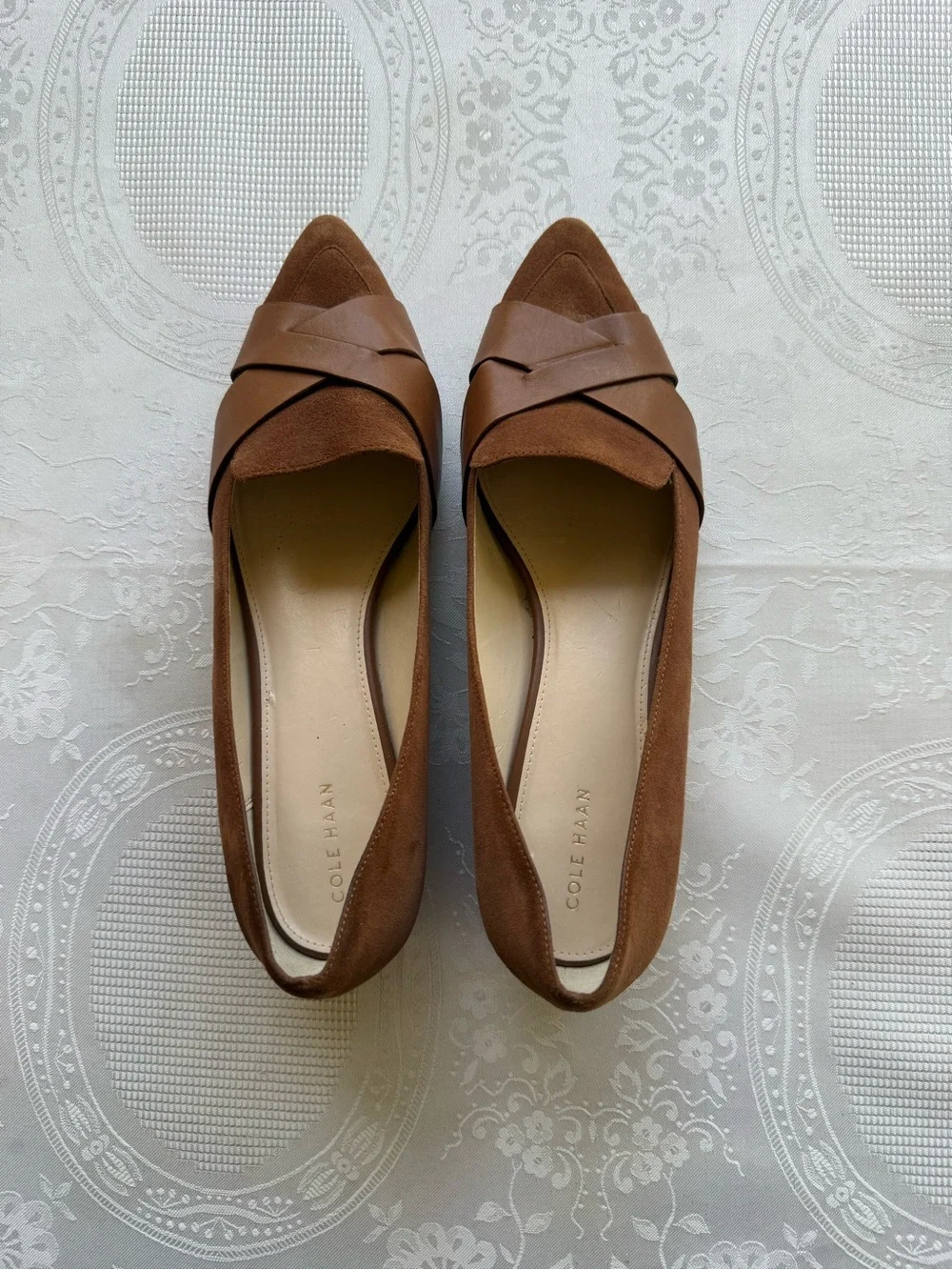 Cole Haan Camila Skimmer Tan Pointed-Toe Leather Suede Flat Women’s Size 10B